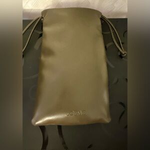 Loewe Olive Green Leather Drawstring Pouch with cloth. (No glasses)